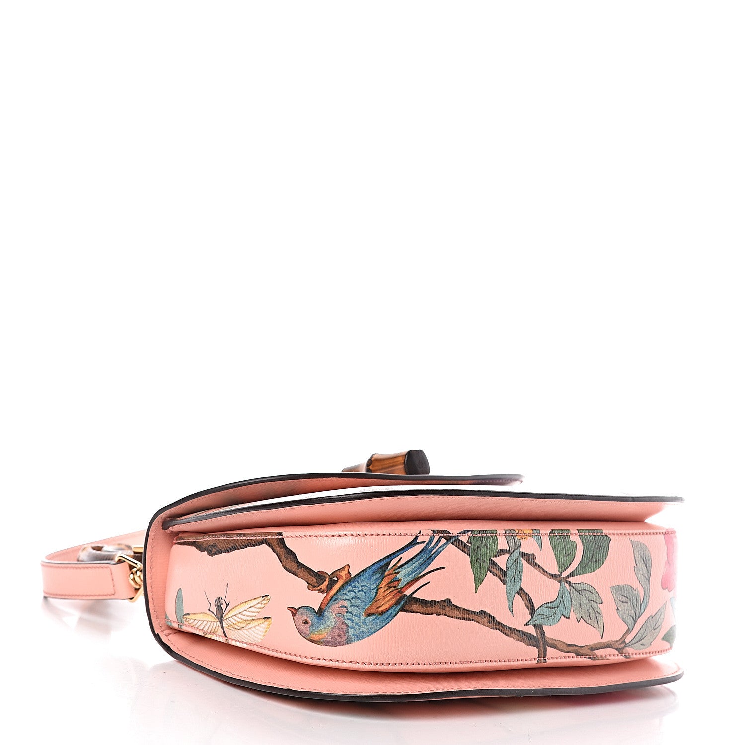 Gucci Shangai Calfskin Tian Print Small Classic Bamboo Top Handle Bag Pink Apricot Multicolor 4 of 9