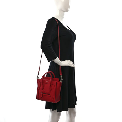 Celine Drummed Calfskin Nano Luggage Red 2 of 9