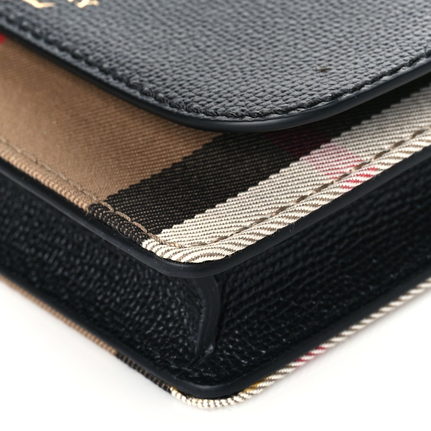 Grained Calfskin House Check Tartan Mix Hampshire Wallet On Chain Black