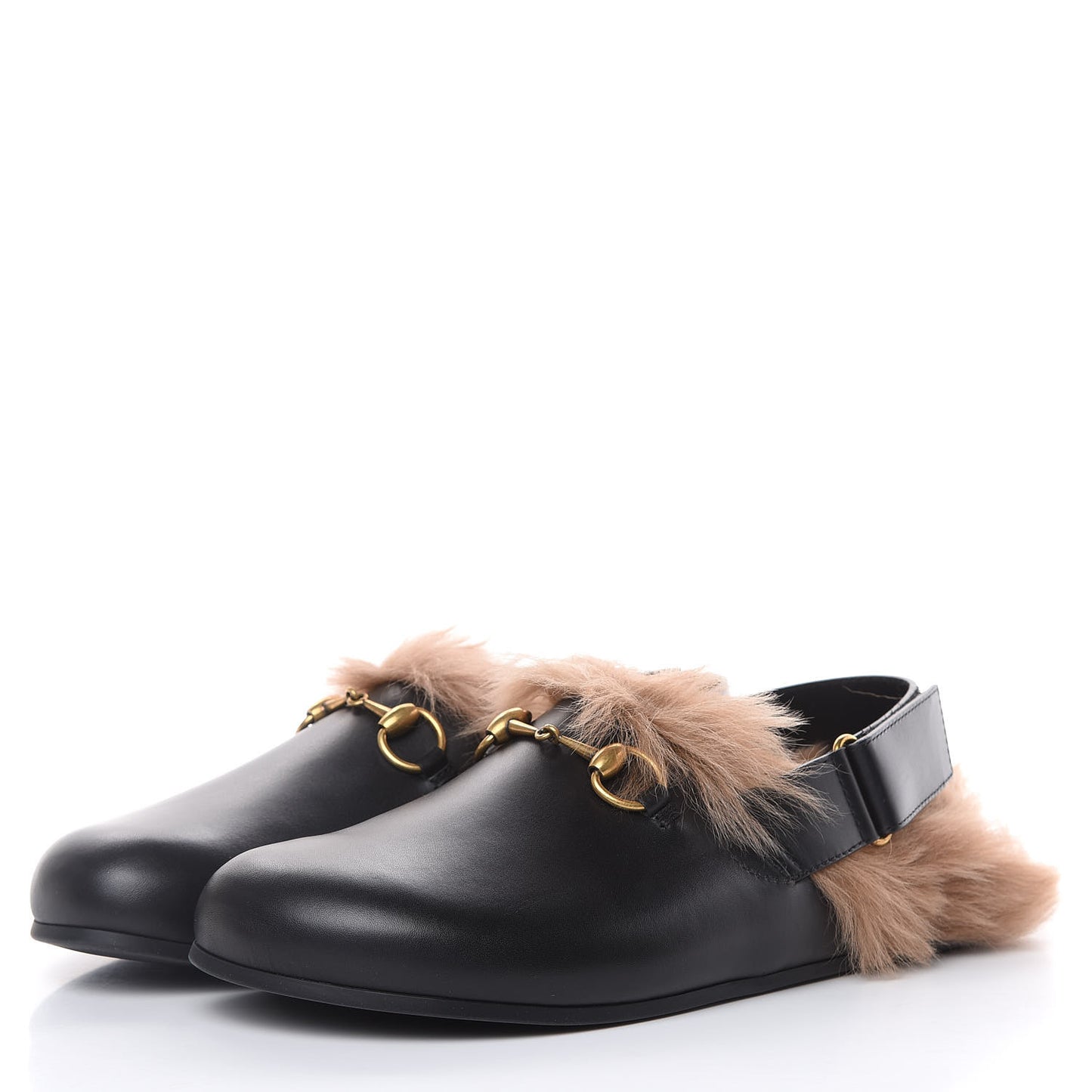 Calfskin Fur Mens Horsebit River Slingback Slippers 7 Black