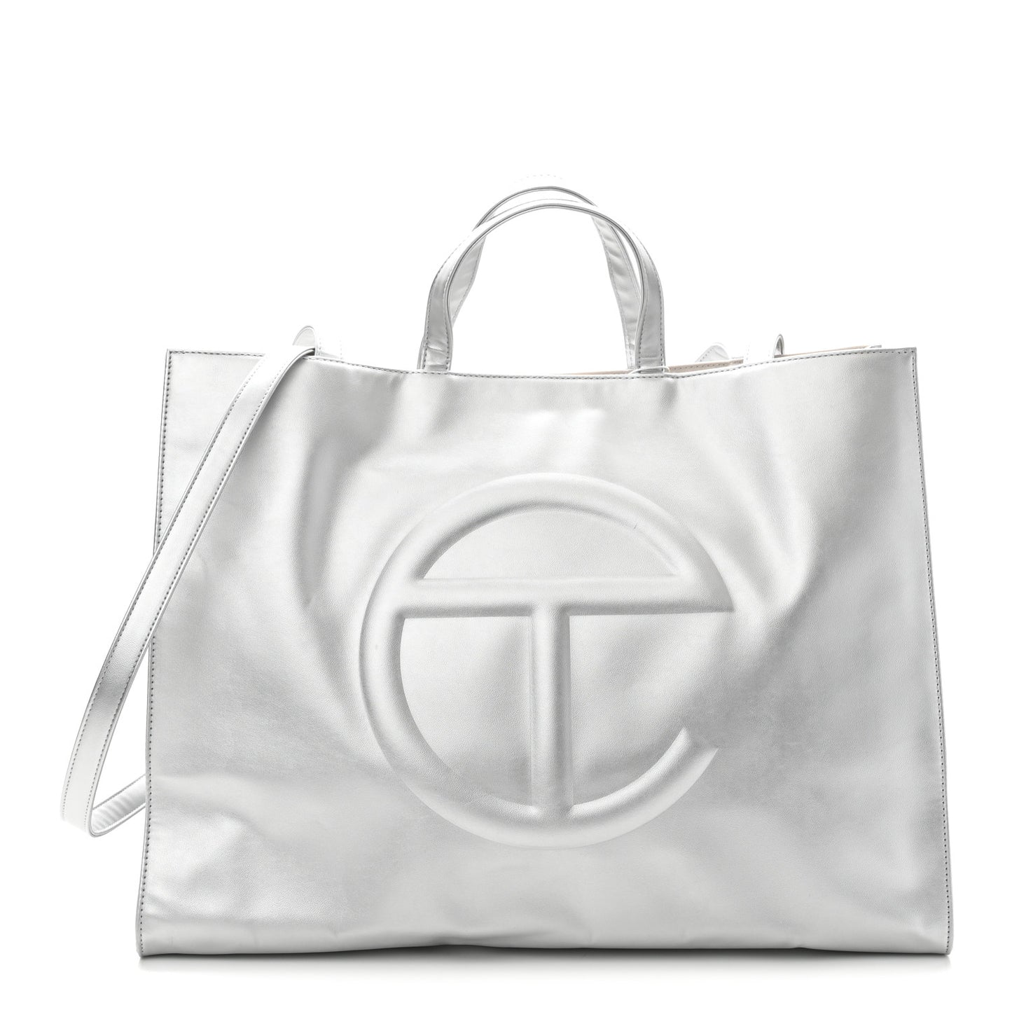 Metallic Vegan Leather Large Shopping Bag Silver