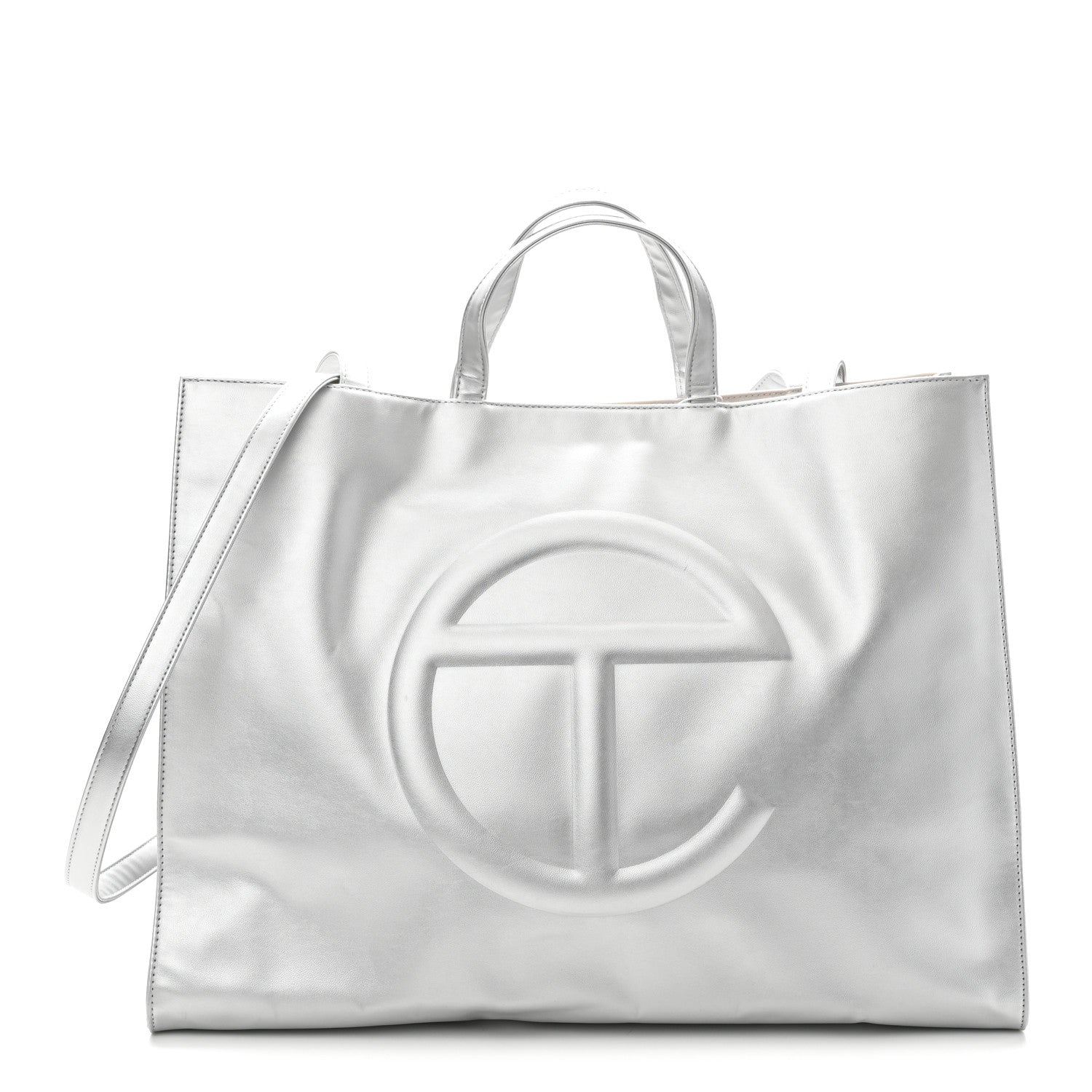 Telfar Metallic Vegan Leather Large Shopping Bag Silver 1 of 10