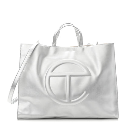 Telfar Metallic Vegan Leather Large Shopping Bag Silver 1 of 10
