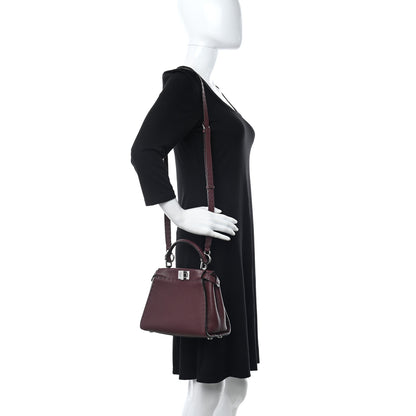 Fendi Cuoio Romano Selleria Bi-Color Mini Peekaboo Iconic Satchel Bordeaux Grigio Polvere 2 of 9