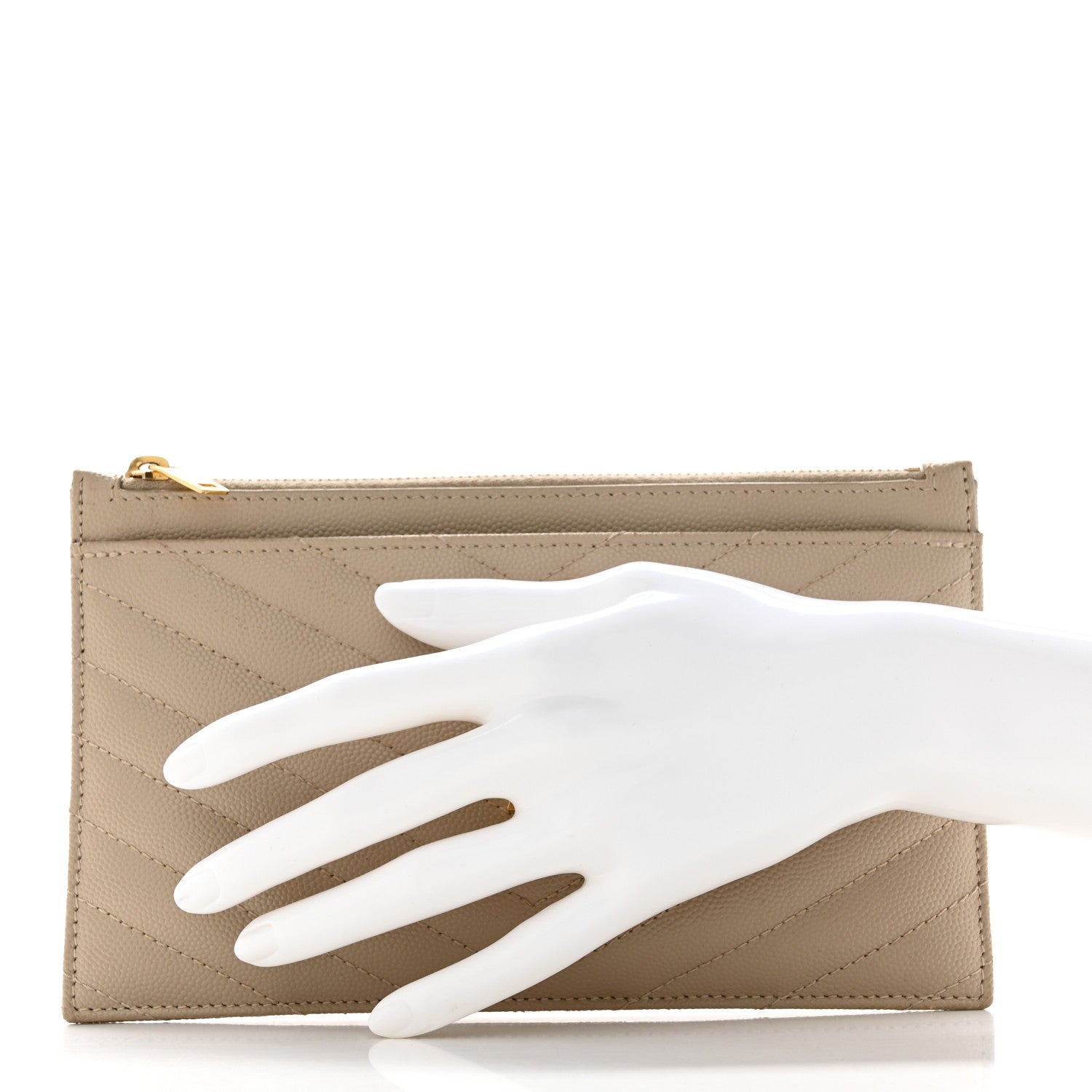 Saint Laurent Grain De Poudre Chevron Monogram Bill Pouch Sea Salt 2 of 13