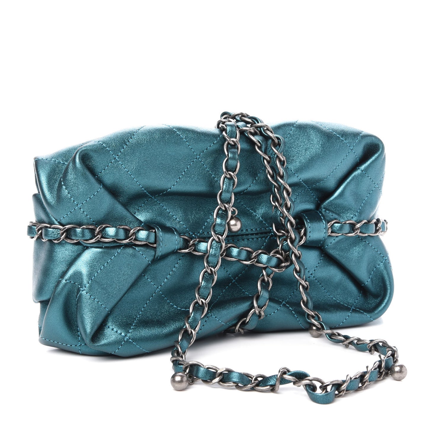 Metallic Calfskin Quilted Baluchon Turquoise