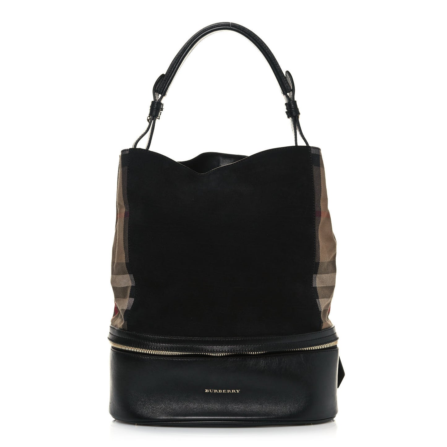 Nubuck Canvas Check Beckett Bucket Bag Black