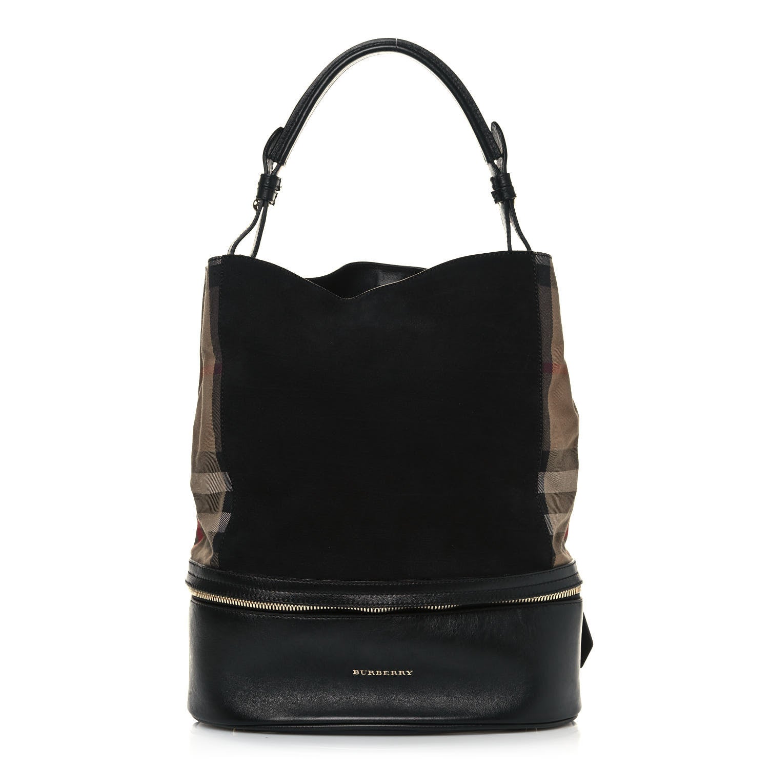 Burberry Nubuck Canvas Check Beckett Bucket Bag Black 1 of 13