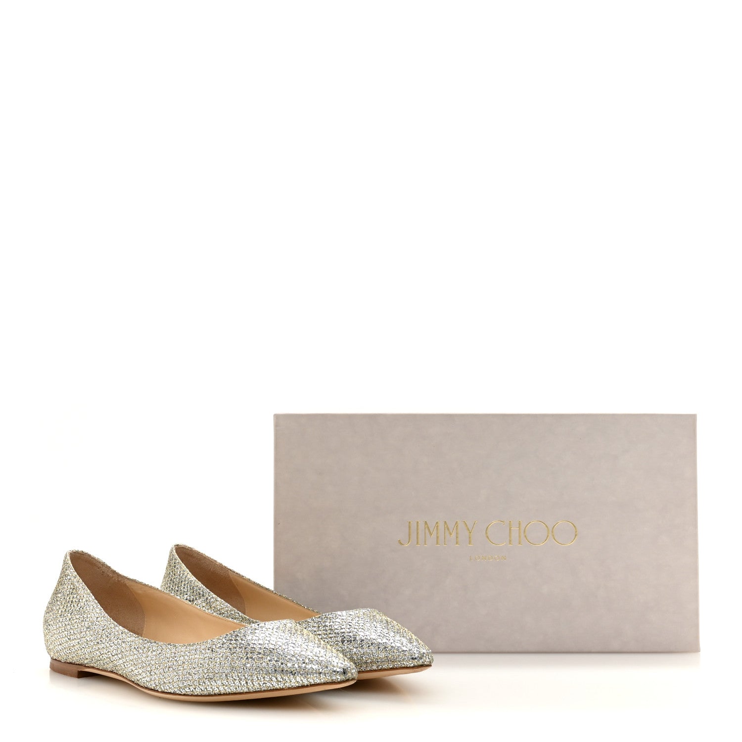 Jimmy Choo Glitter Romy Flats 39 Champagne 1889494 – FASHIONPHILE