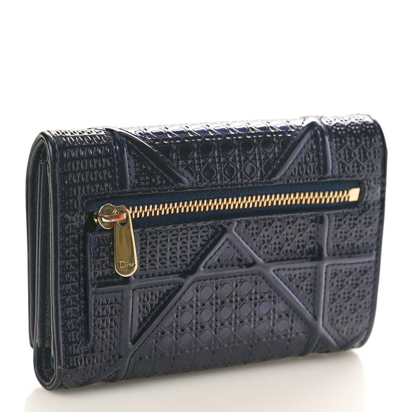 Metallic Patent Micro-Cannage Diorama Elancee Wallet Dark Blue