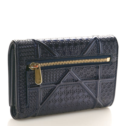 Christian Dior Metallic Patent Micro-Cannage Diorama Elancee Wallet Dark Blue 3 of 9