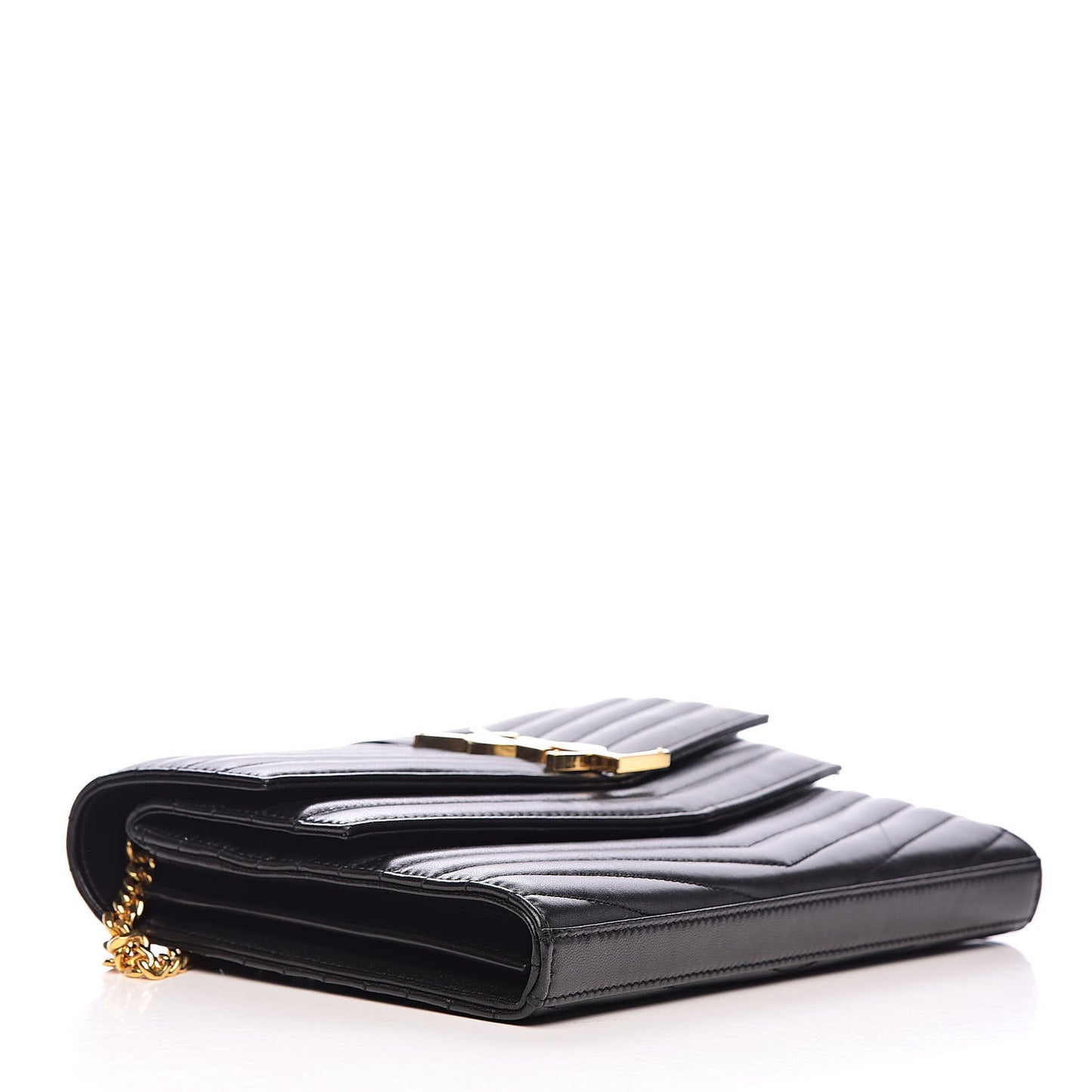 Lambskin Matelasse Chevron Monogram Sulpice Chain Wallet Black