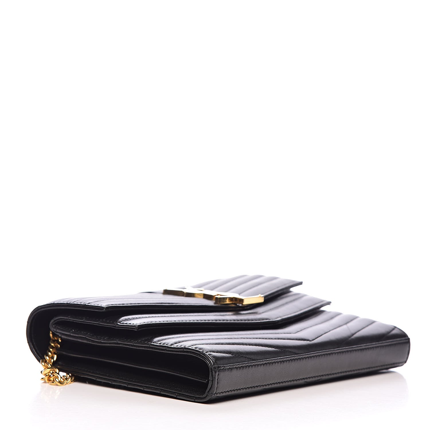 Saint Laurent Lambskin Matelasse Chevron Monogram Sulpice Chain Wallet Black 4 of 11