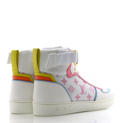 Louis Vuitton Calfskin Nylon Mesh Monogram Womens Boombox High Top Sneakers 39 Bleu Rose 4 of 9
