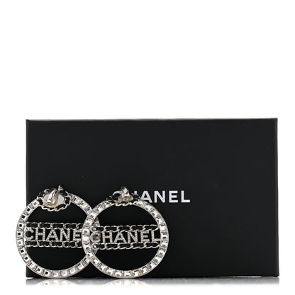 Chanel Crystal Lambskin Chain CC Hoop Clip On Earrings Black Silver 6 of 6