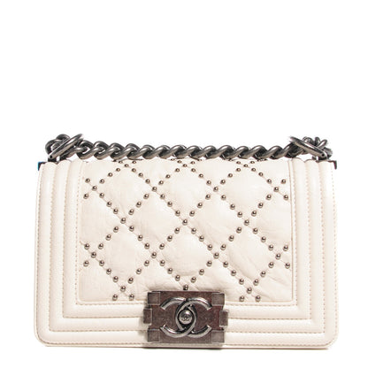 Chanel Crumpled Lambskin Small Studded Boy Flap White 1 of 7
