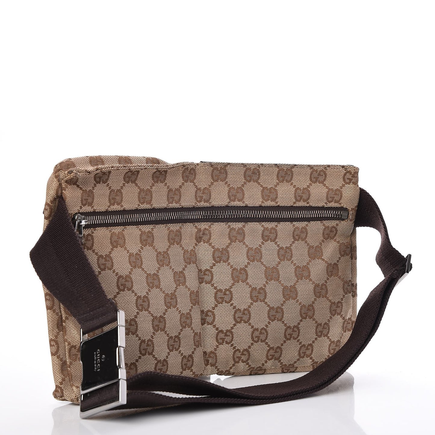 GG Monogram Double Pocket Belt Bag Dark Brown