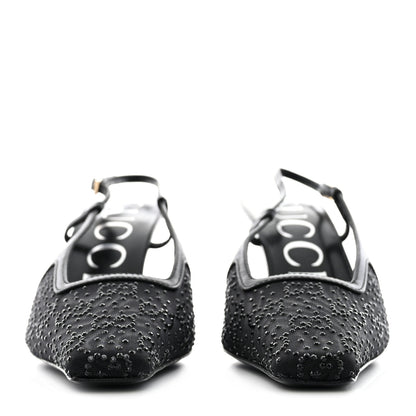 Gucci Moire Fabric Malaga Kid Crystal GG Monogram Square G 75mm Slingback Pumps 36 Black 2 of 10
