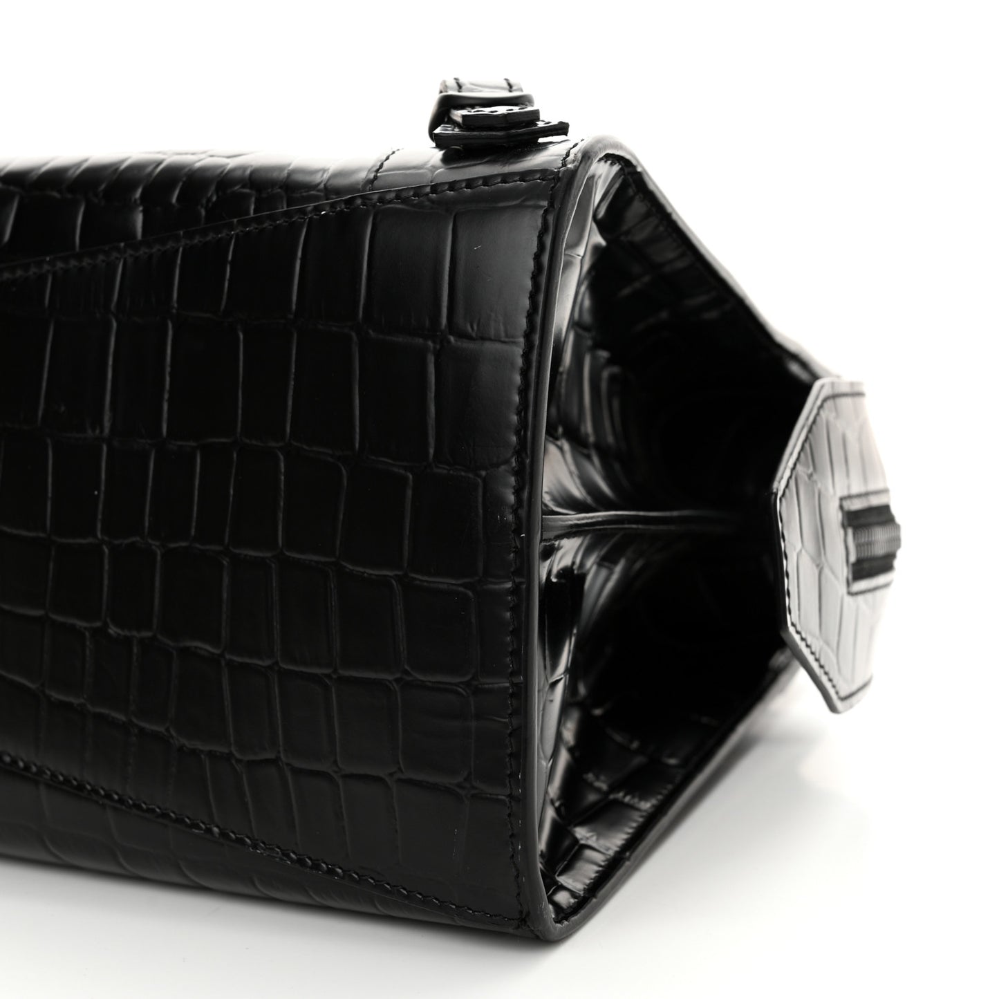 Semi Shiny Calfskin Crocodile Embossed Neo Classic Black Hardware S City Black