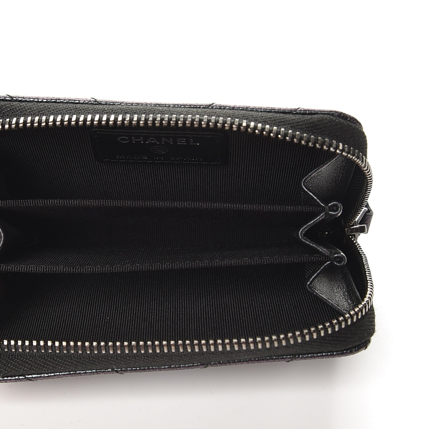 Chanel Iridescent Caviar Chevron Quilted Zip Around Coin Purse Black 5 of 8