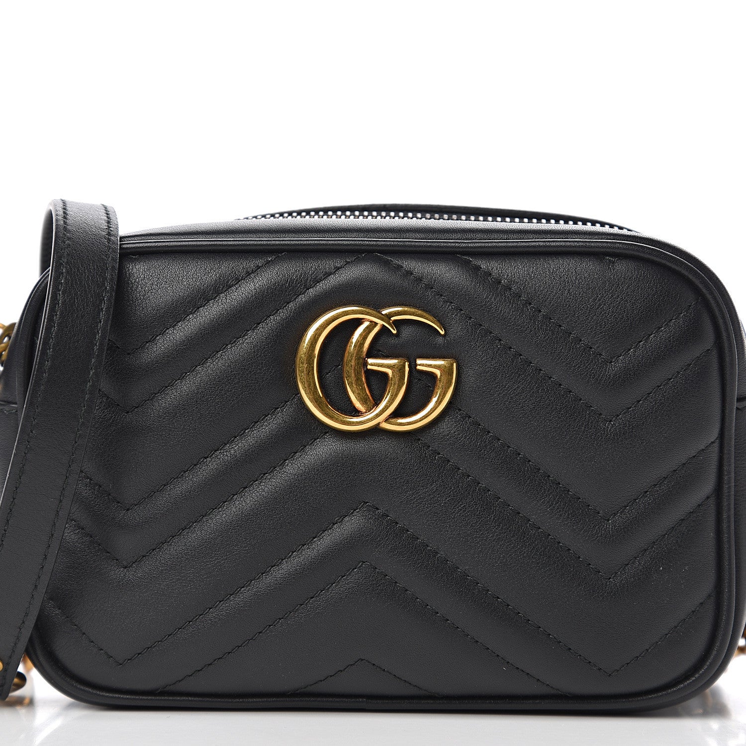 Gucci Calfskin Matelasse Mini GG Marmont Chain Shoulder Bag Black 9 of 9