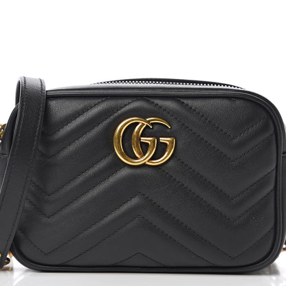 Gucci Calfskin Matelasse Mini GG Marmont Chain Shoulder Bag Black 9 of 9