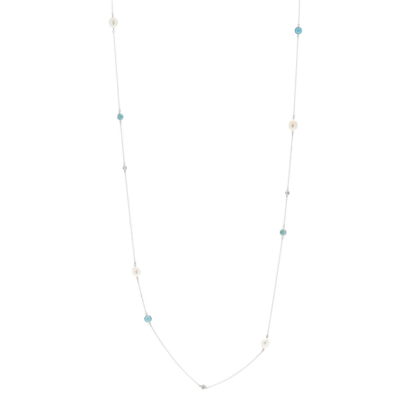 Sterling Silver Diamond Pearl Turquoise Elsa Peretti Color By The Yard Sprinkle Necklace