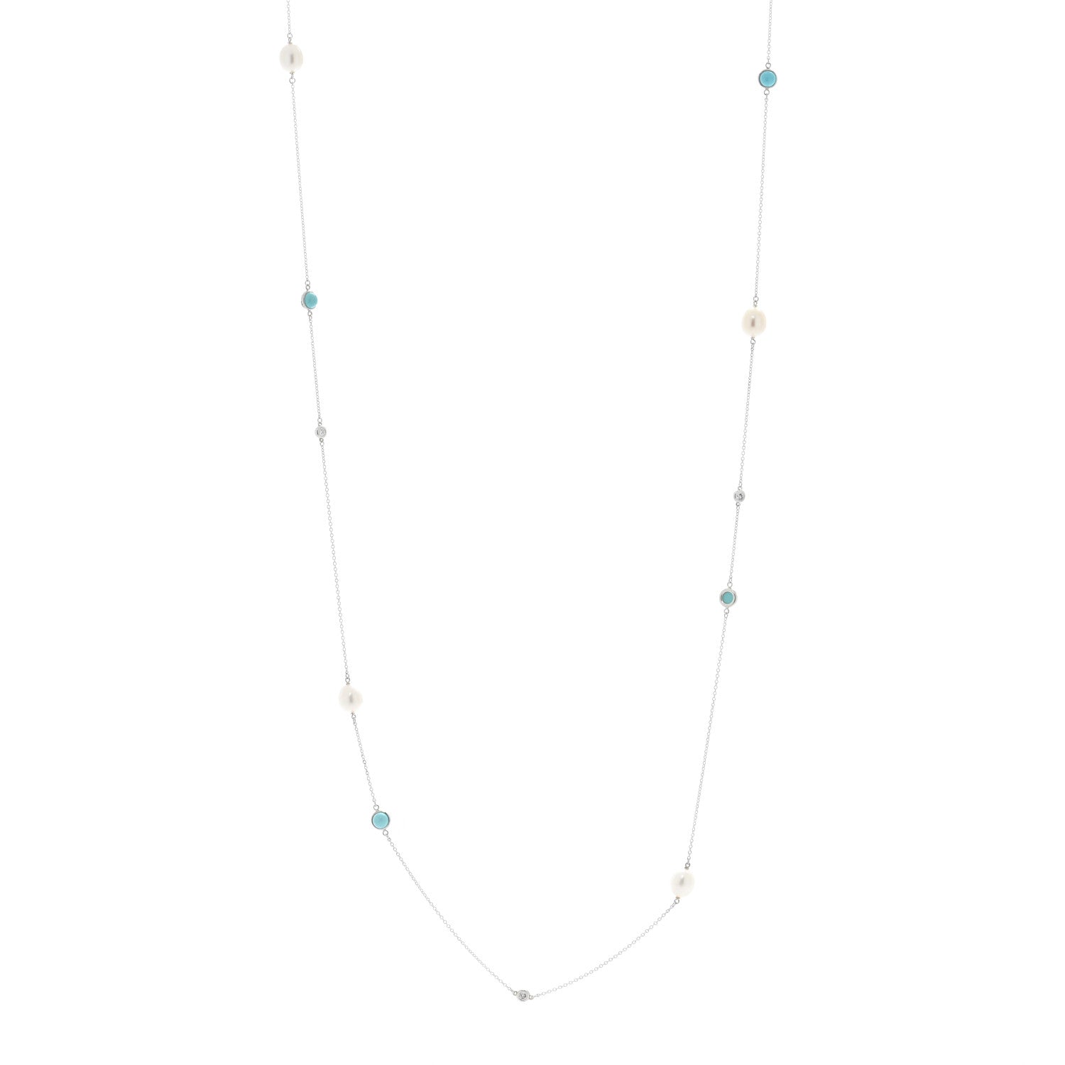 Tiffany Sterling Silver Diamond Pearl Turquoise Elsa Peretti Color By The Yard Sprinkle Necklace 1 of 5