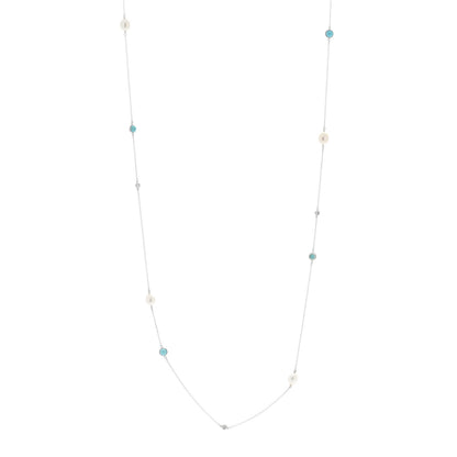 Tiffany Sterling Silver Diamond Pearl Turquoise Elsa Peretti Color By The Yard Sprinkle Necklace 1 of 5
