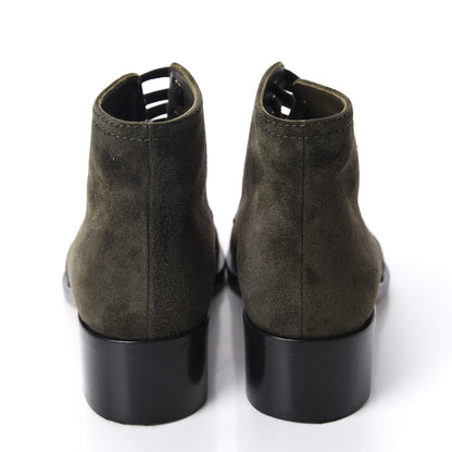 Chanel Suede Patent CC Lace Up Boots 35.5 Green 5 of 11