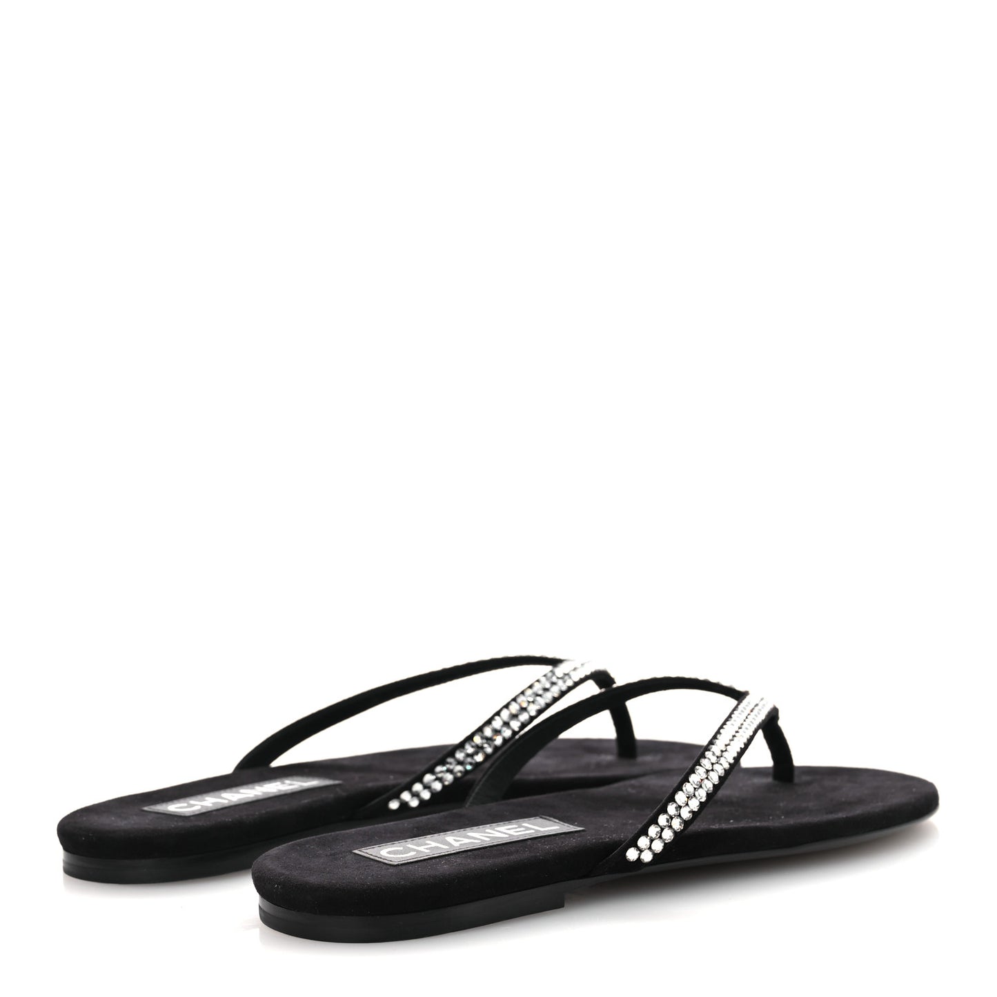 Suede Kidskin Strass CC Thong Sandals 36.5 Black 38.5 Black