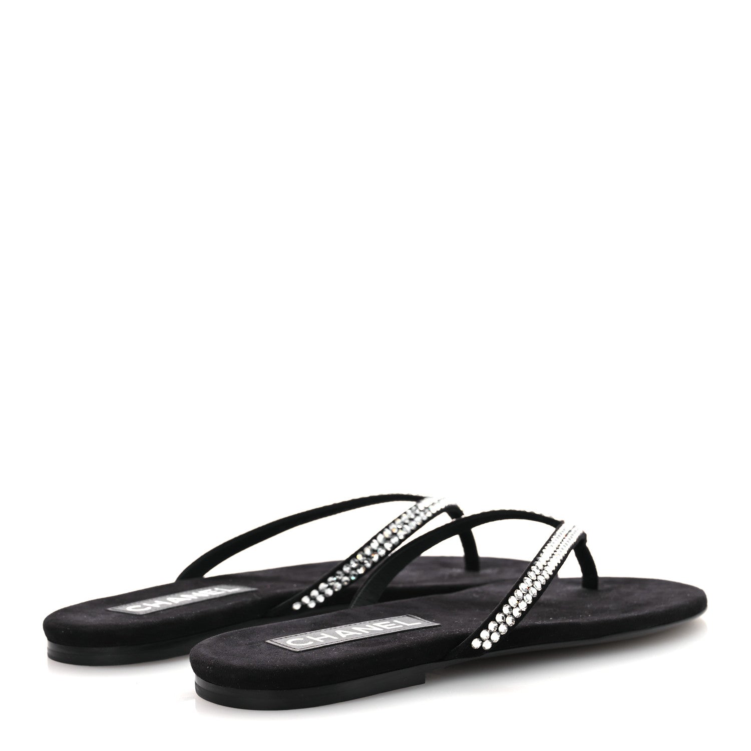 Chanel Suede Kidskin Strass CC Thong Sandals 36.5 Black 38.5 Black 5 of 11