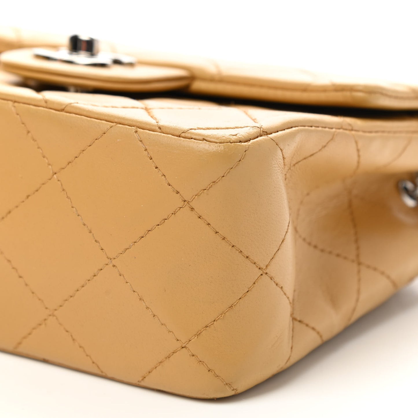 Lambskin Quilted Mini Square Flap Beige