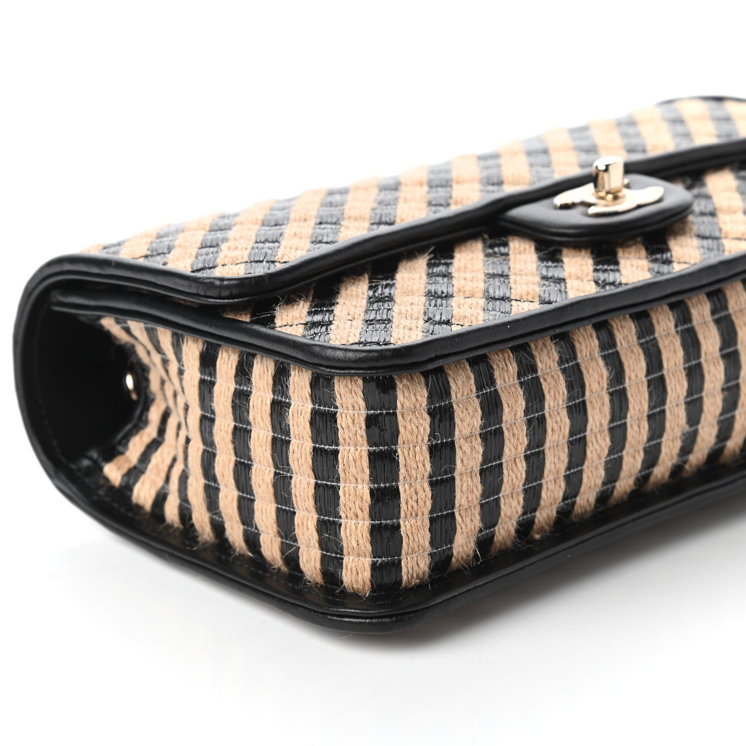 Chanel Raffia Jute Striped Medium Single Flap Black Beige 6 of 10