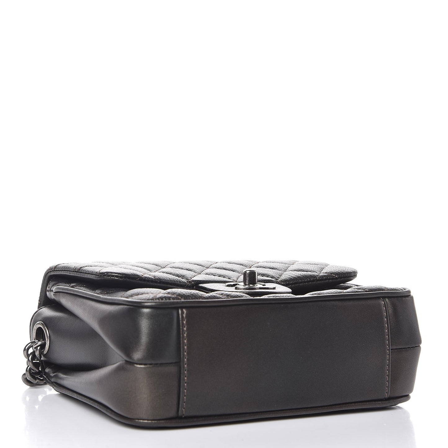 Metallic Goatskin Quilted Small Rock In Rome Flap Charcoal