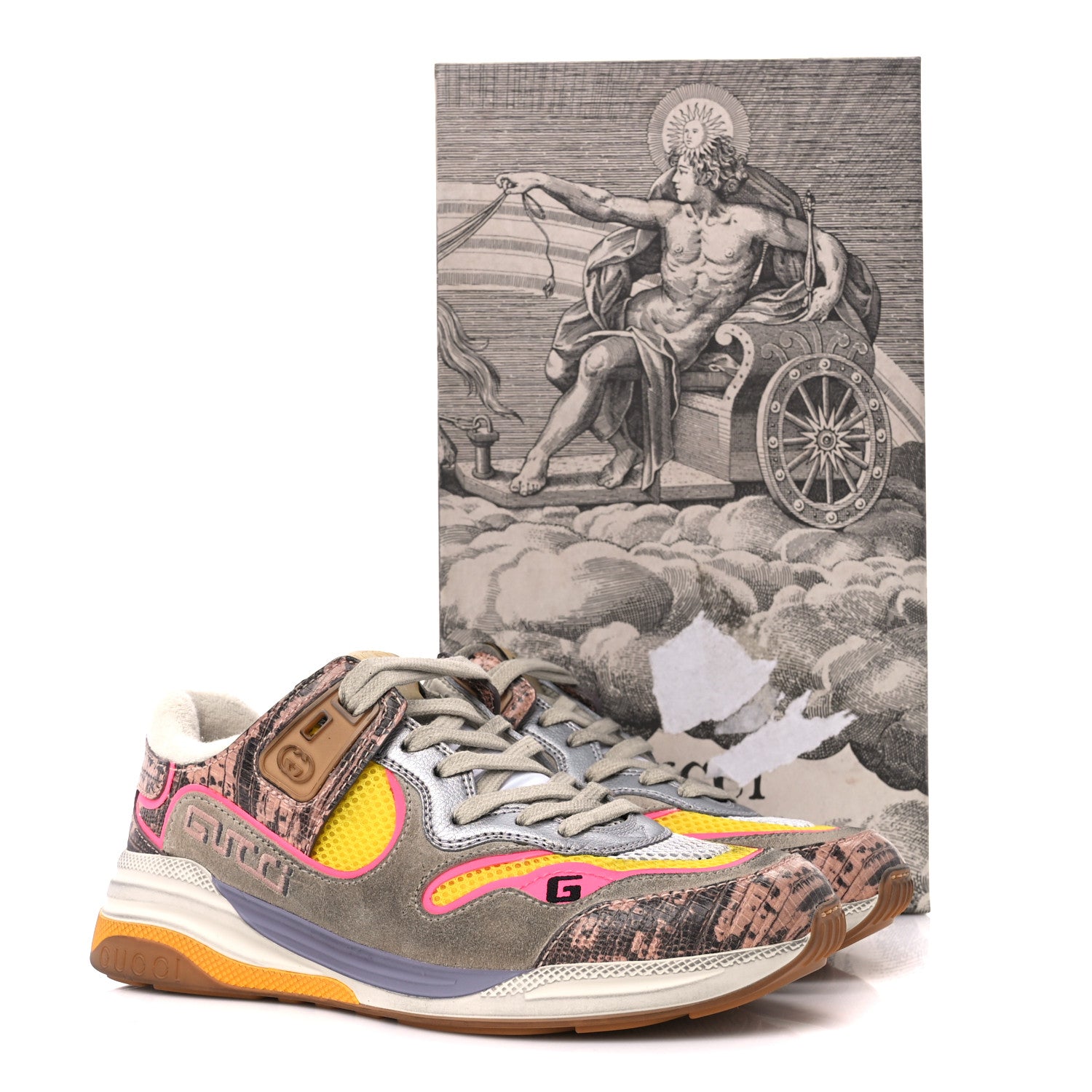 Gucci Suede Calfskin Tejus Printed Womens Ultrapace Sneakers 37 Pink Silver Oatmeal Yolk 11 of 11