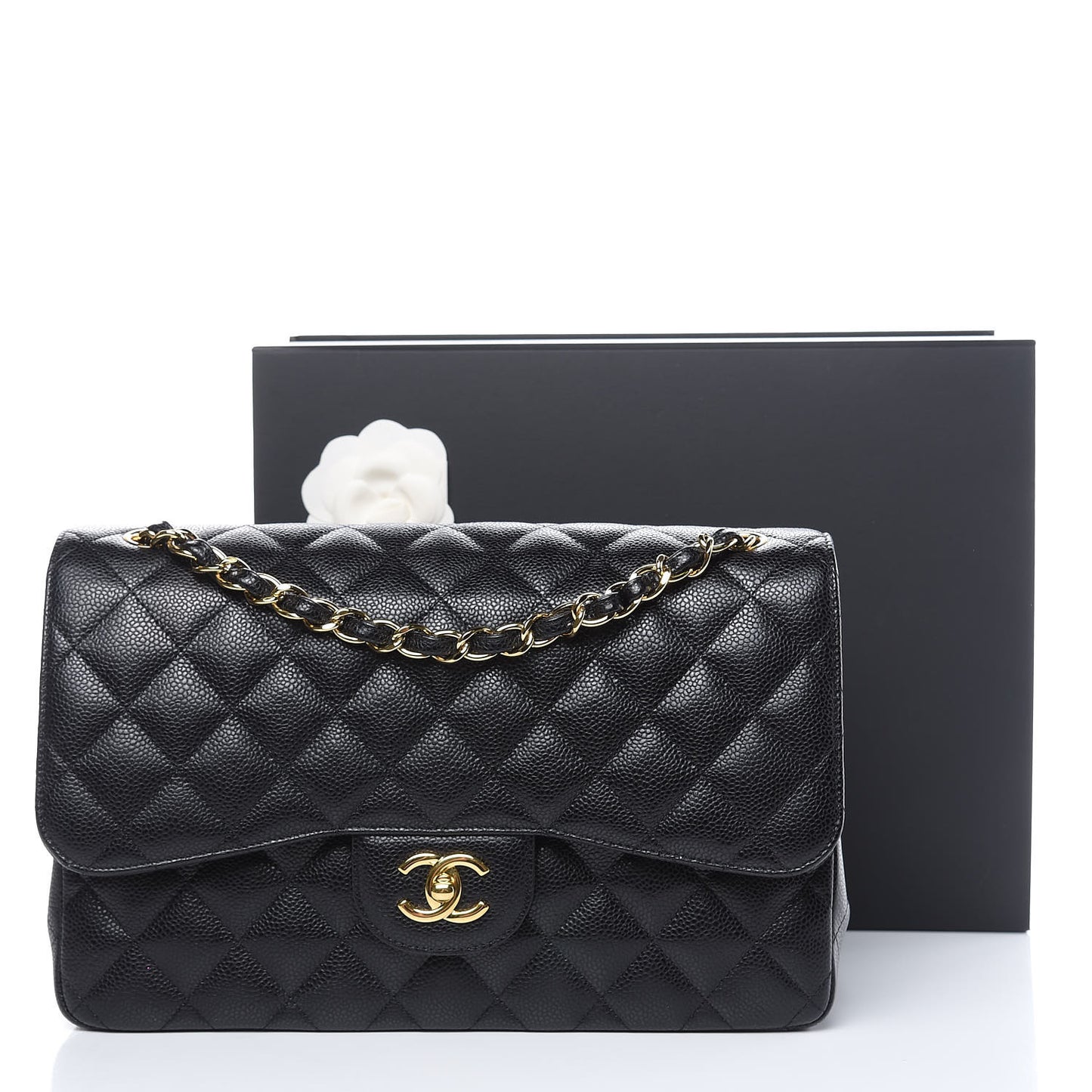 Caviar Quilted Jumbo Double Flap Black
