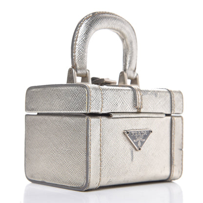 Prada Metallic Saffiano Mini Cosmetic Train Case Cromo 3 of 10