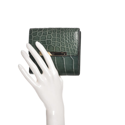 Gucci Crocodile Metal Bar French Flap Wallet Green 2 of 9