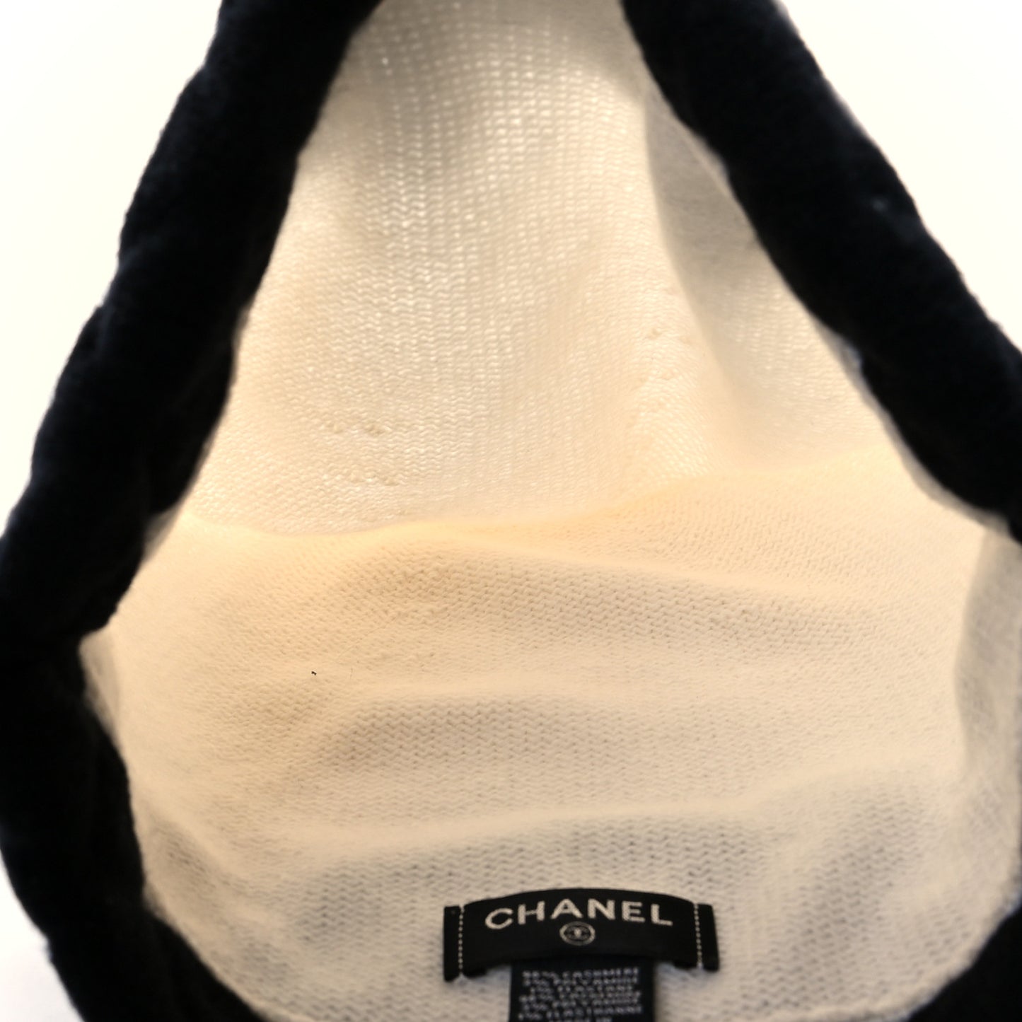Cashmere Quilted CC Beanie Hat White Black