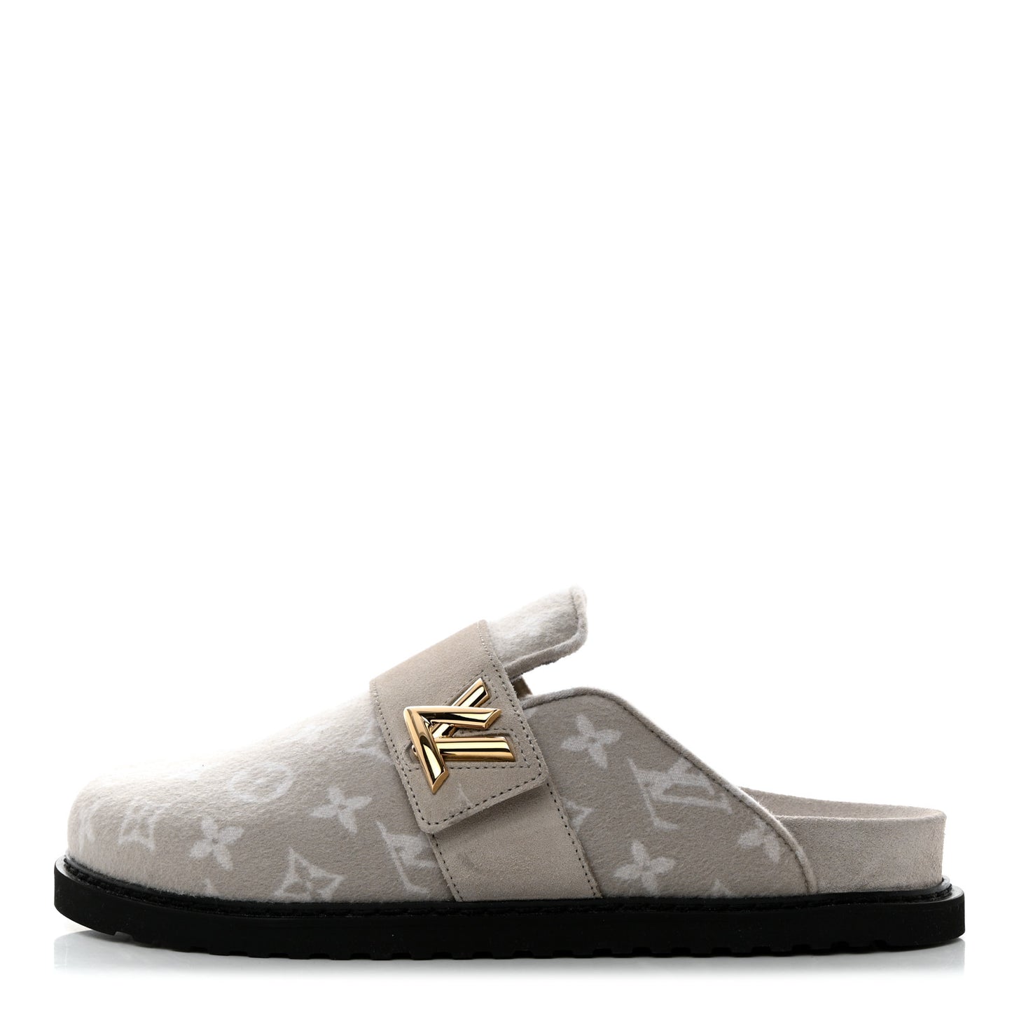 Monogram Wool Womens Cosy Flat Comfort Clog Mules 40 Light Grey