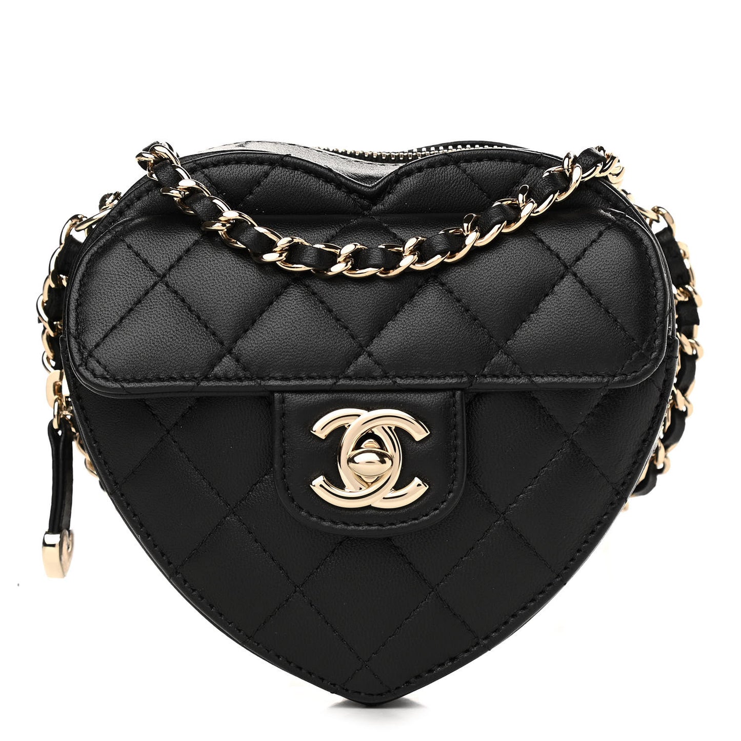 Lambskin Quilted CC In Love Heart Clutch With Chain Black