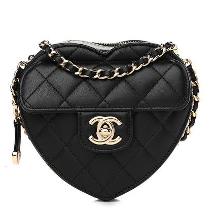 Chanel Lambskin Quilted CC In Love Heart Clutch With Chain Black 1 of 12