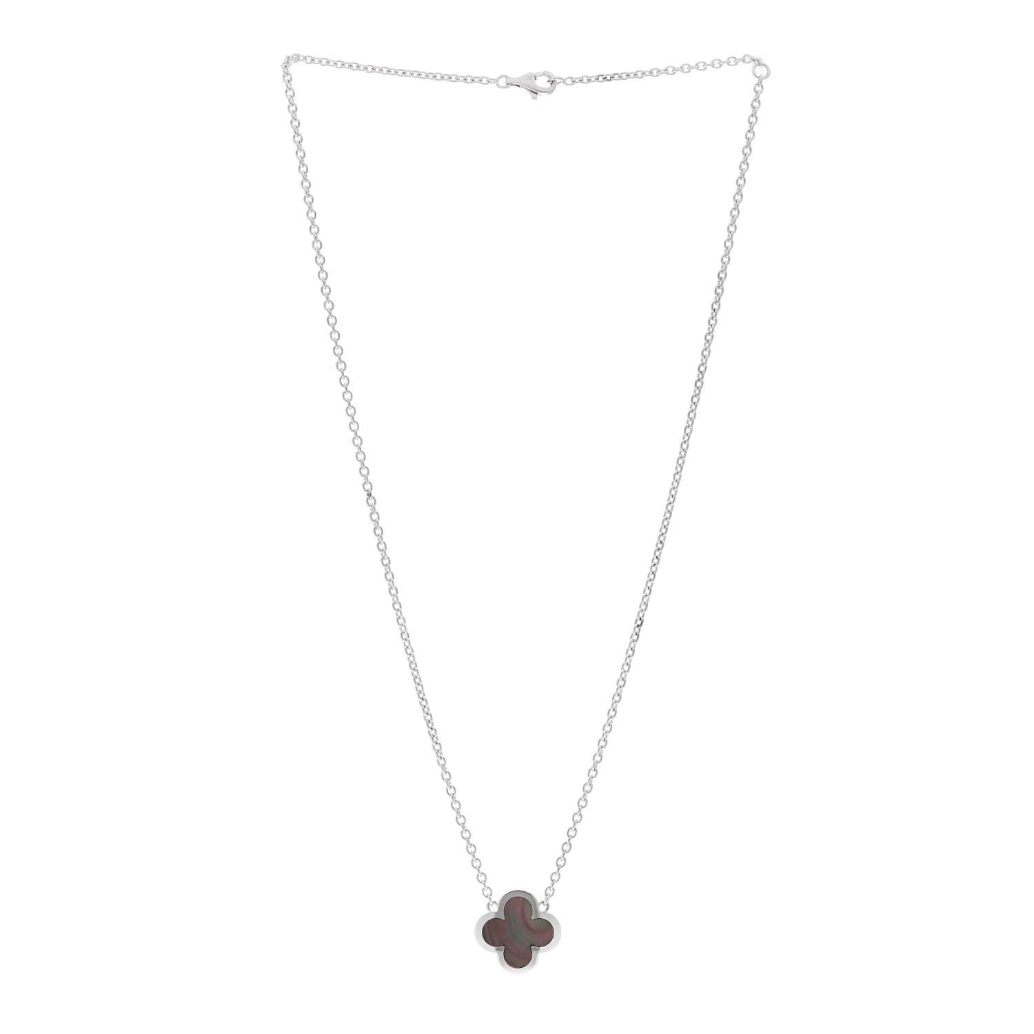 Van Cleef & Arpels 18K White Gold Gray Mother of Pearl Pure Alhambra Pendant Necklace 3 of 5