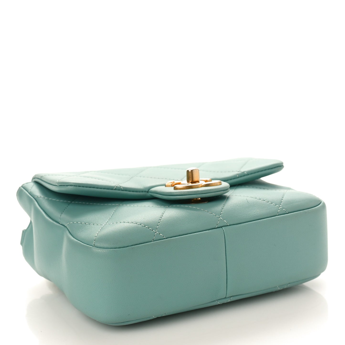 Lambskin Quilted Small Circular Handle Bag Blue