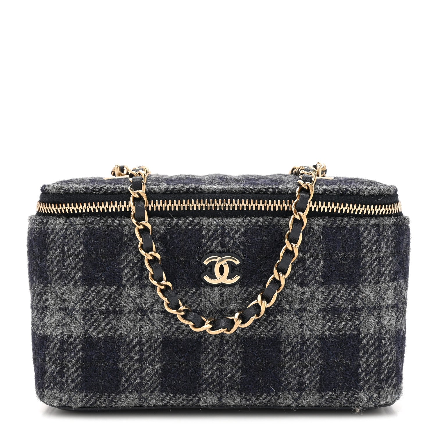 Chanel Wool Plaid Quilted Small Vanity Case With Chain Blue 1 of 10