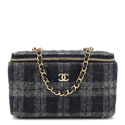 Chanel Wool Plaid Quilted Small Vanity Case With Chain Blue 1 of 10