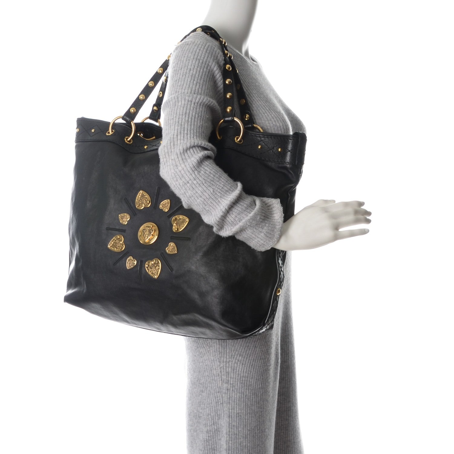 Gucci Calfskin Studded Medium Irina Tote Black 2 of 7