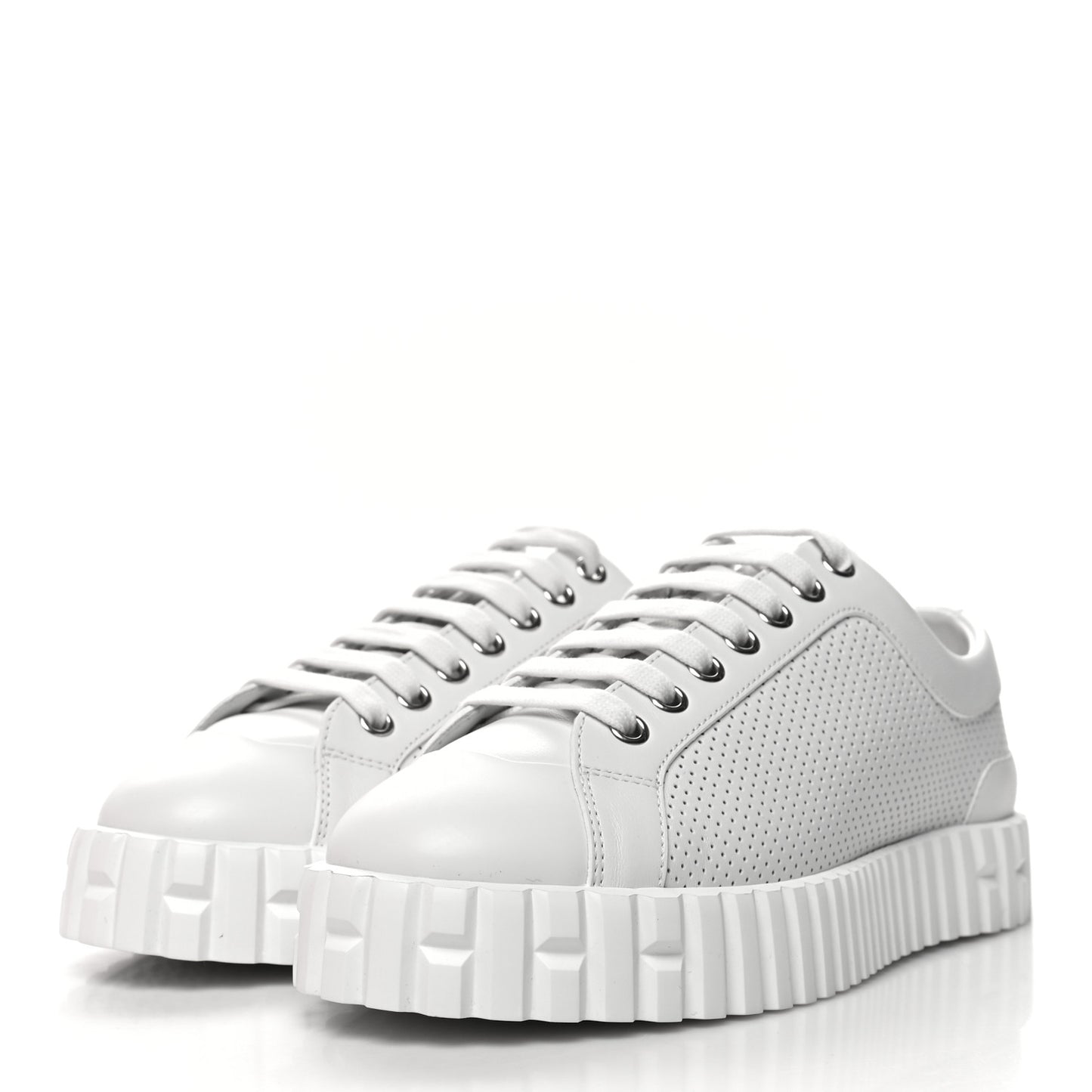Perforated Calfskin Cross Sneakers 35 White