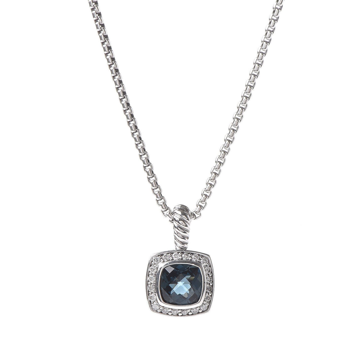 Sterling Silver Diamond Hampton Blue Topaz 7mm Petite Albion Pendant Necklace